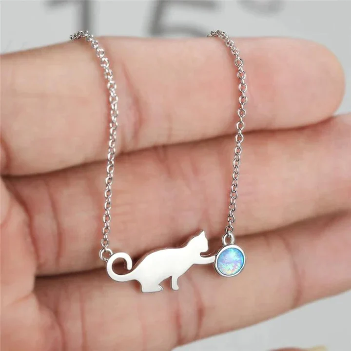 Collier Vintage Kitty avec cristal bleu