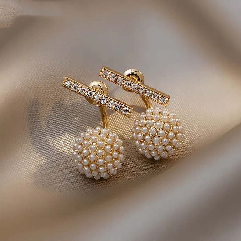 Elegant Inlaid Pearl Sphere Earrings