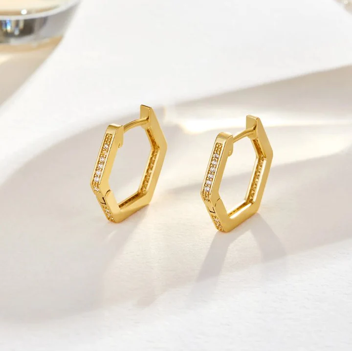 Boucles d'oreilles hexagonales dorées