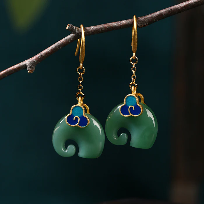 Boucles d'oreilles vintage en forme d'éléphant vert