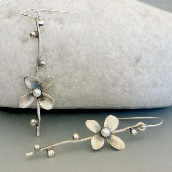 Boucles d'oreilles fleurs en argent