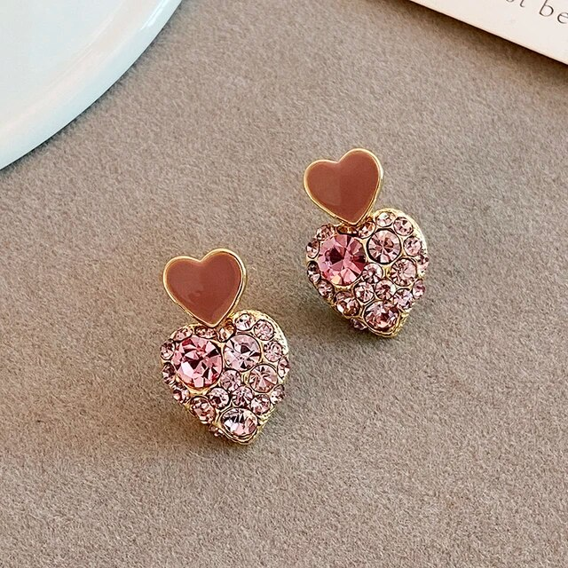 Boucles d'oreilles élégantes en forme de cœur en zirconium rose