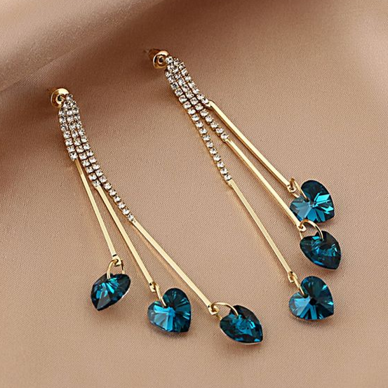 Boucles d'oreilles pluie élégantes en zirconium bleu