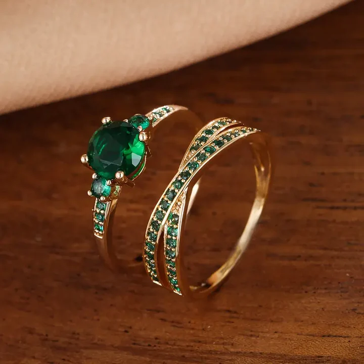 Ensemble de bagues élégantes en zircon vert