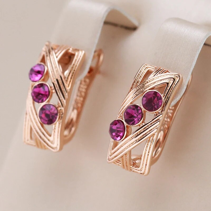 Boucles d'oreilles élégantes en cristal incrusté violet