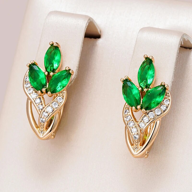 Boucles d'oreilles élégantes en forme de fleur en cristal scintillant vert