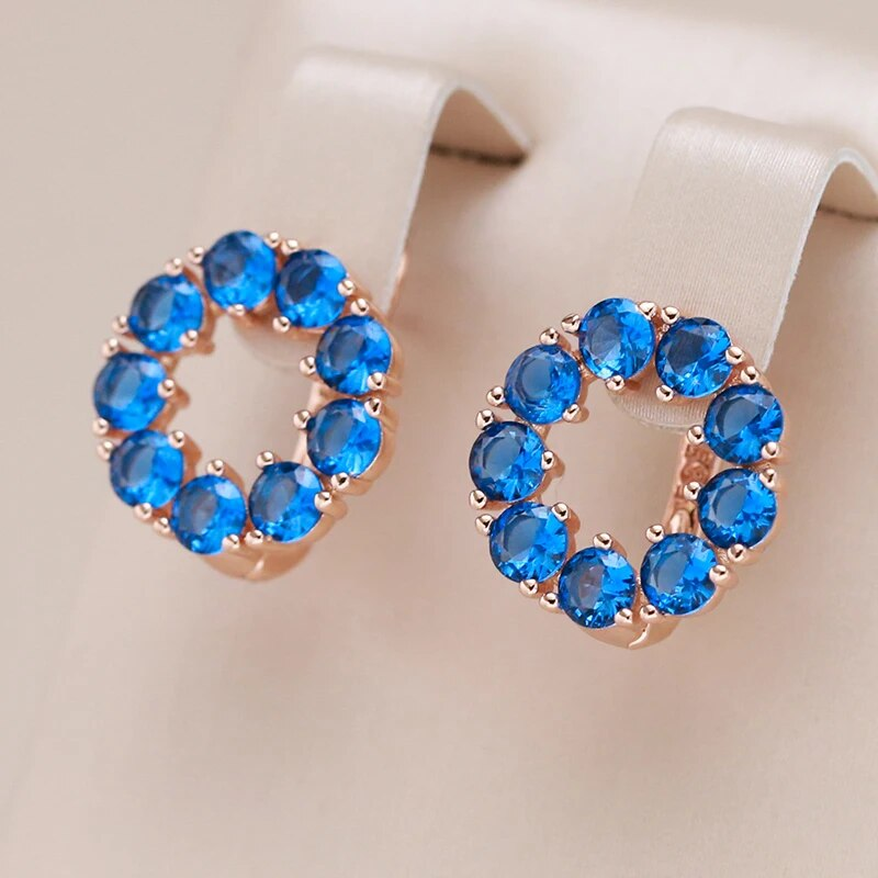 Boucles d'oreilles élégantes en forme de cercles bleus