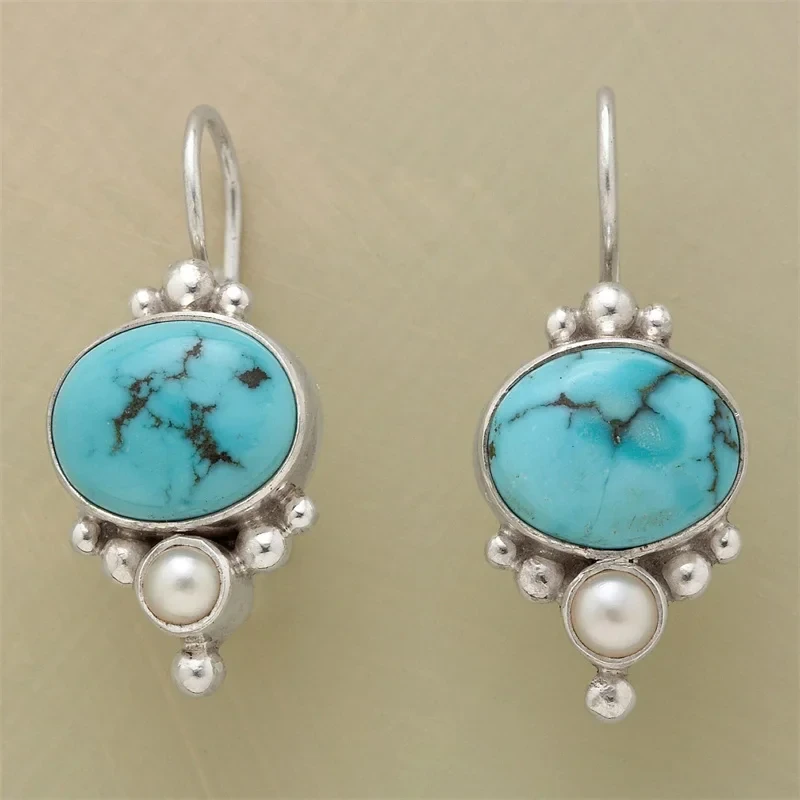 Boucles d'oreilles vintage en perles et pierres bleues