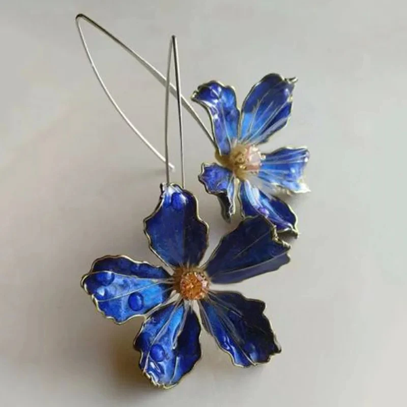 Boucles d'oreilles fleurs vintage bleues