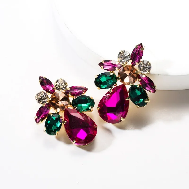 Boucles d'oreilles élégantes en fleurs de cristal multicolores