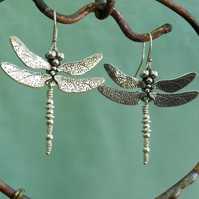 Boucles d'oreilles libellules vintage plaquées argent