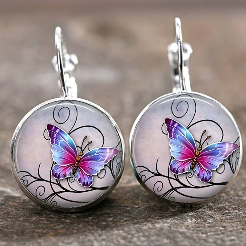 Boucles d'oreilles papillon en cristal arrondi