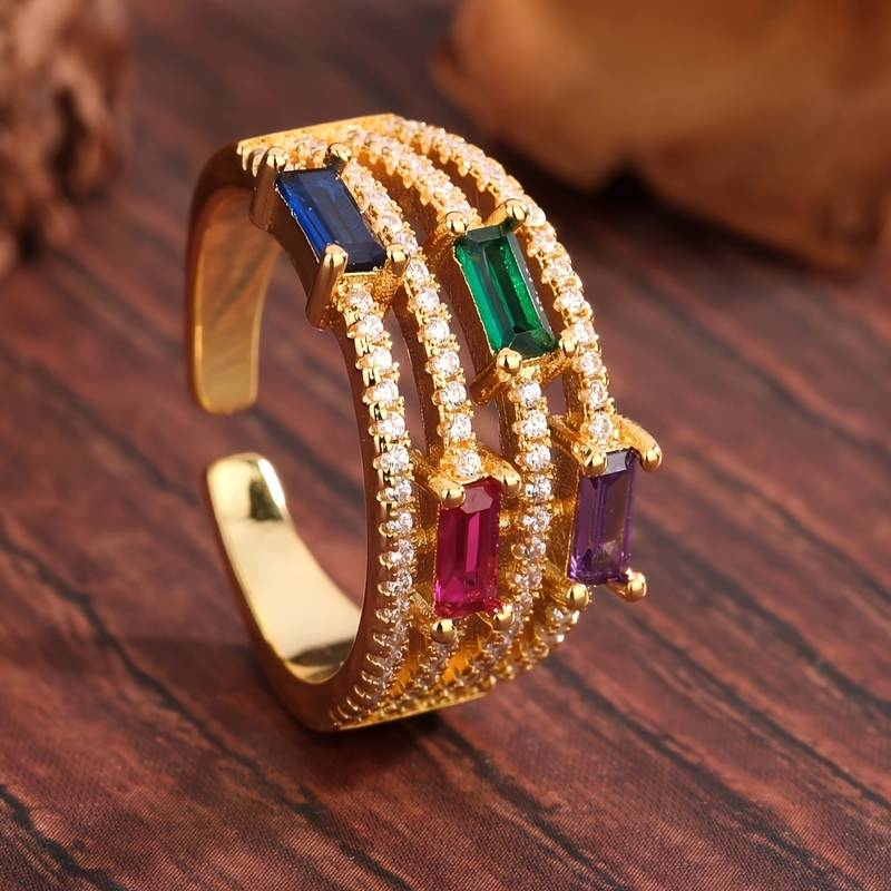 Bague vintage en or et cristaux colorés
