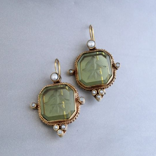 Boucles d'oreilles vintage vertes et perles