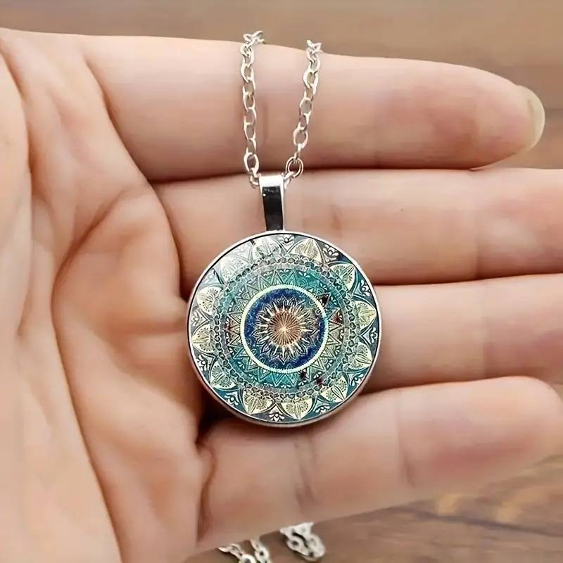 Collier vintage Mandala arrondi bleu