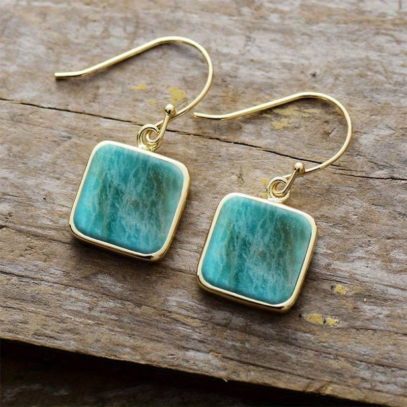 Boucles d'oreilles vintage en turquoise avec pierres carrées