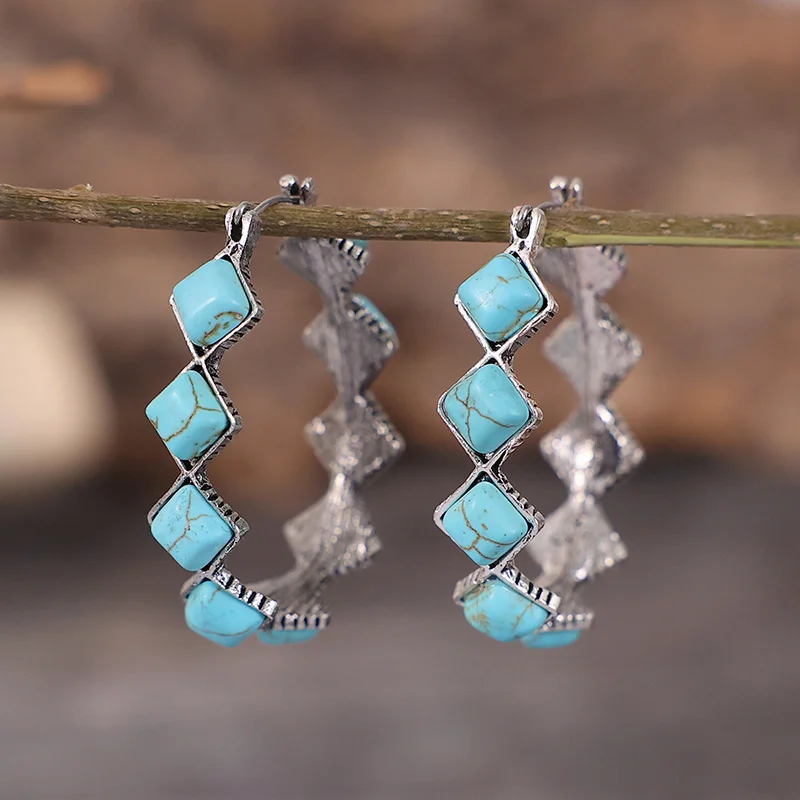 Boucles d'oreilles géométriques en turquoise vintage