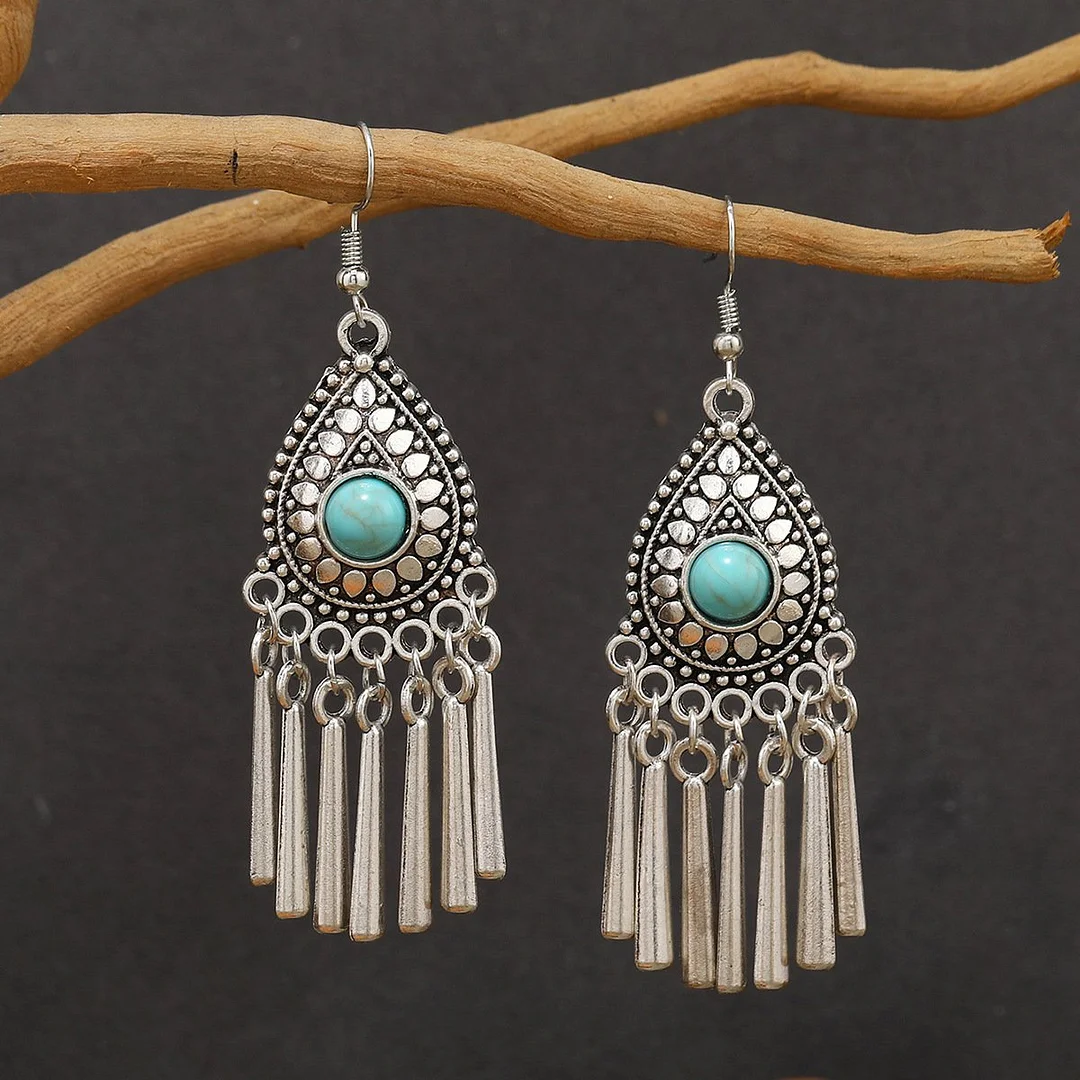 Boucles d'oreilles pendantes vintage en argent et turquoise