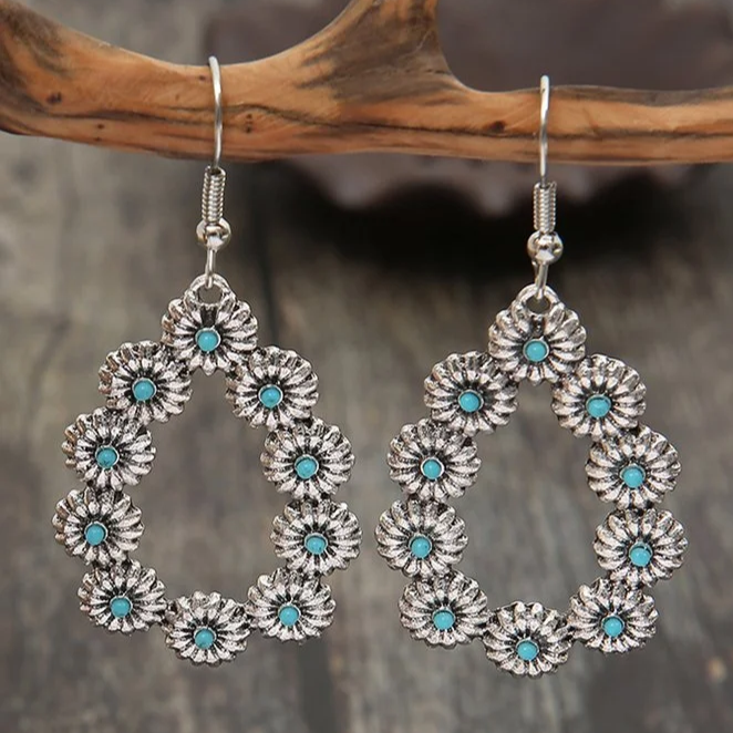 Boucles d'oreilles Vintage Turquoise Daisy Drop Earrings