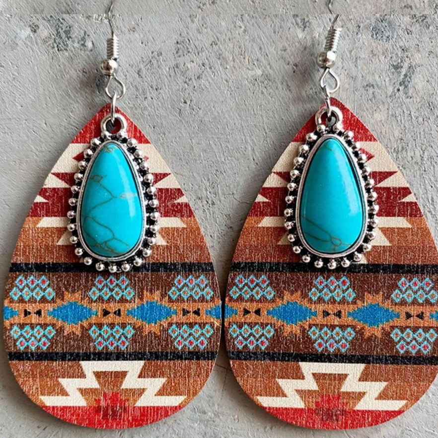 Boucles d'oreilles pendantes Mandala en pierre de Turquoise