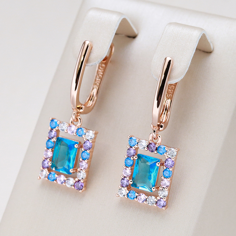 Elégantes Boucles d'Oreilles en Cristal Cubique Bleu doré