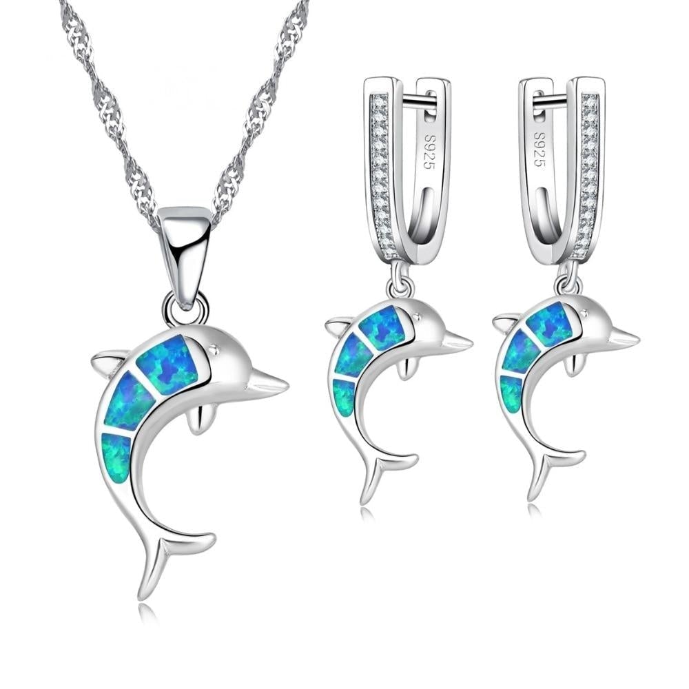 Ensemble Collier Dauphin + Boucles d'Oreilles en Opale et Argent