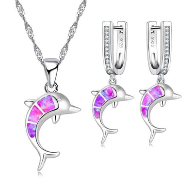 Ensemble Collier Dauphin + Boucles d'Oreilles en Opale et Argent