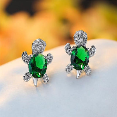 Boucles d'oreilles Tortue de Mer en Zirconium et Argent