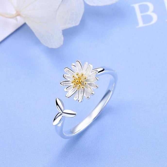 Bague Tournesol Réglable en Argent 925